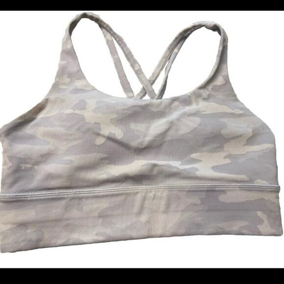 Lululemon 6 Energy Bra Long Line Medium Support B-C Cup Incognito Camo White - Picture 1 of 3